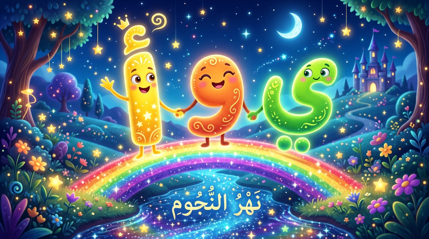 أصدقاء الحروف الثلاثة: رحلة في عالم المدود الطويلة 🚂